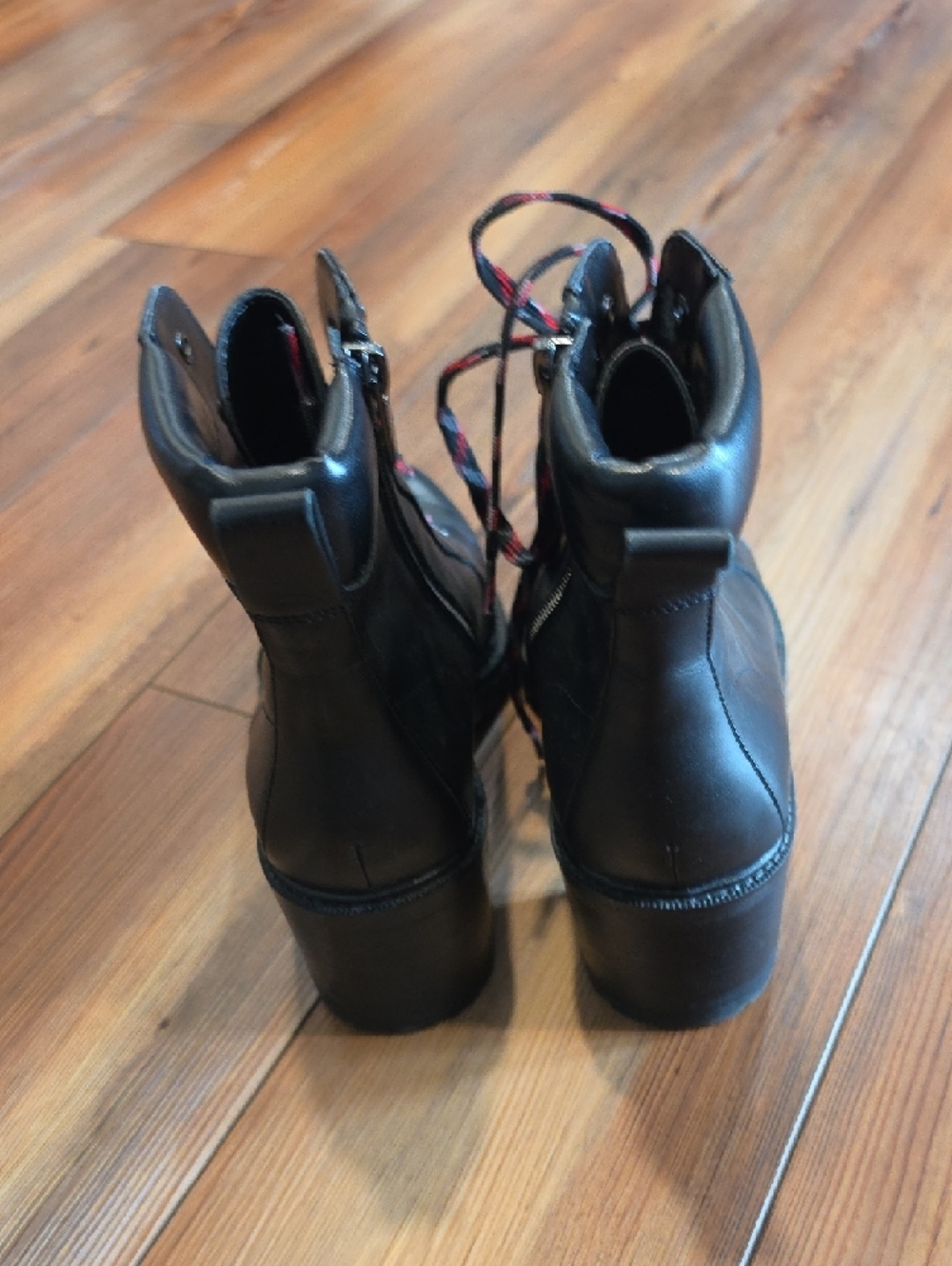Vince Camuto Black Lace-Up Chunky Heel Boots with Red-Accented Laces - Picture 5 of 9